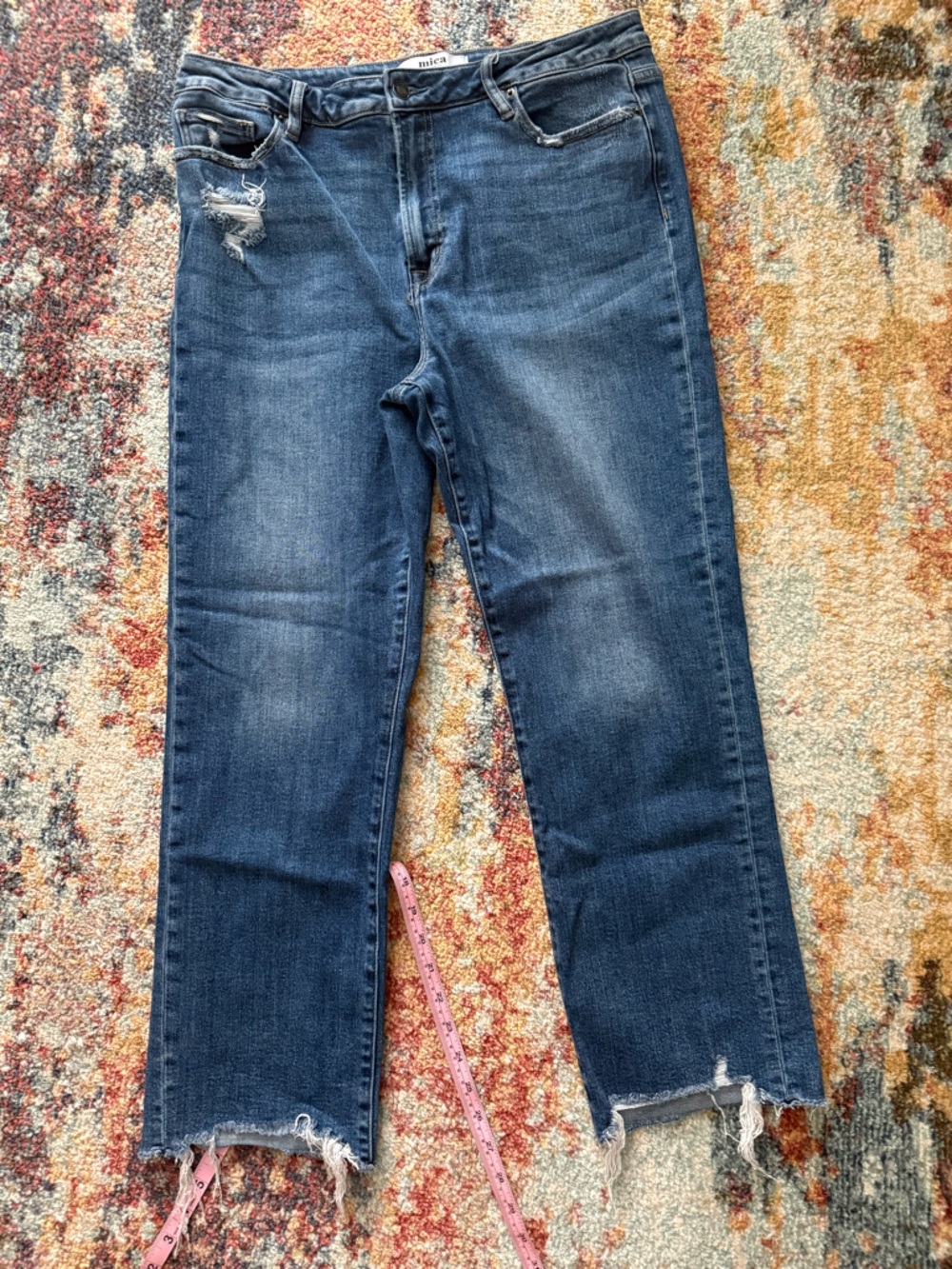 Mica Women’s Mid-Rise Straight Jeans in Dark Blue with Raw Hem